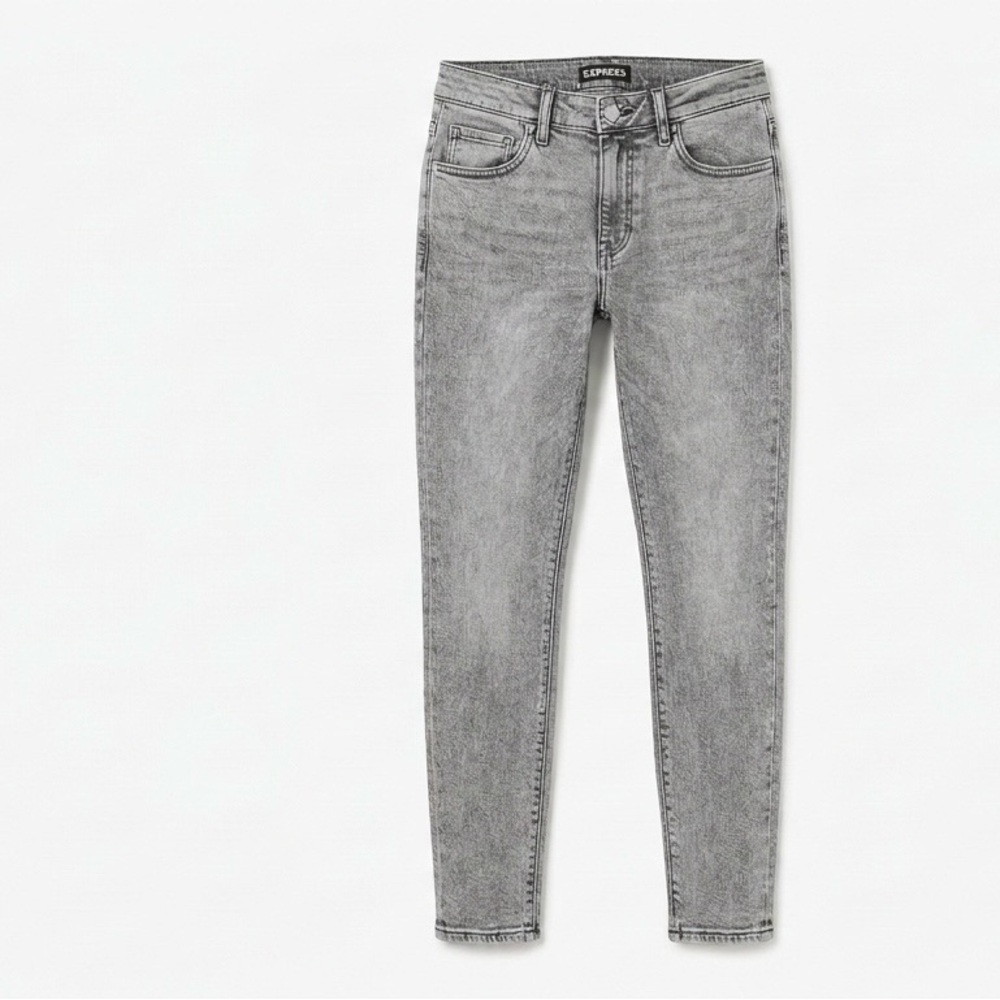EXPRESS $80 Grey Acid Wash Mid-Rise Skinny Jeans 12R like new stretch